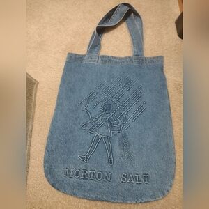 Vintage Morton Salt Made USA Denim Tote Raised Picture of Salt Girl